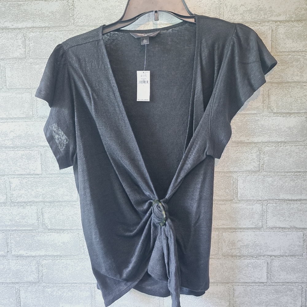 Banana Republic Black Tie-Front Short Sleeve Top